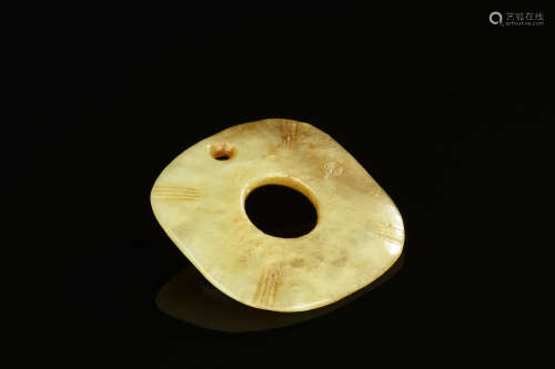 Jade carved square shaped disc, bi