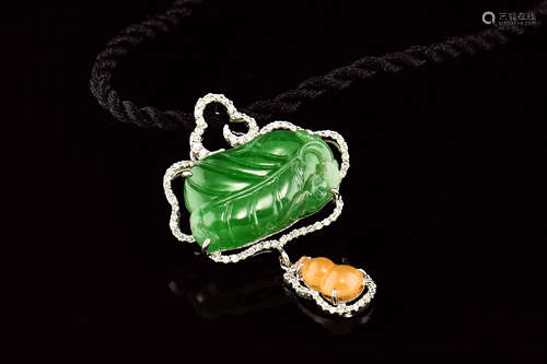 JADEITE LEAF AND CALABASH DIAMOND PENDANT WITH GIA CERTIFICATE