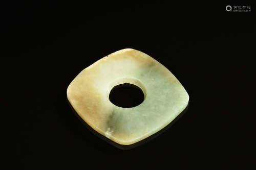 Qijia Culture jade carved square shaped disc, bi