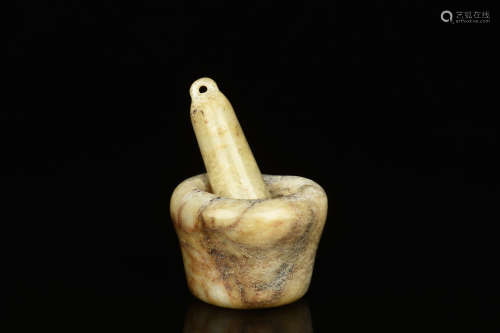 Jade carved mortar and pestle