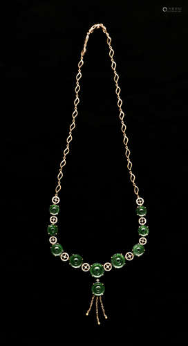 OMPHACITE JADE AND DIAMOND NECKLACE WITH GIA CERTIFICATE