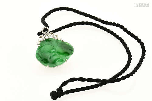 JADEITE LOTUS AND DIAMOND PENDANT WITH GIA CERTIFICATE