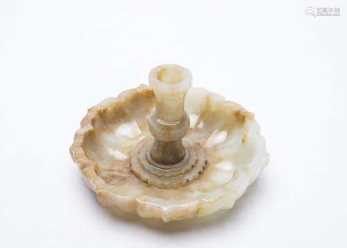 A Chinese White Jade Incense Handle
