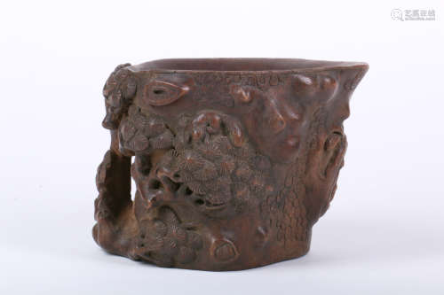 A Chinese Carved Wood Brush Pot