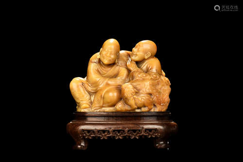 Shoushan soapstone carved 'Arhat' figural group