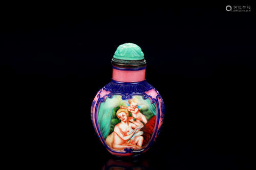 Famille rose glass overlay 'Westerners' snuff bottle