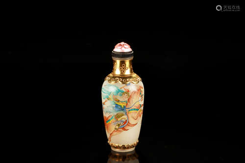 Famille rose glass 'Huang Zhong' snuff bottle