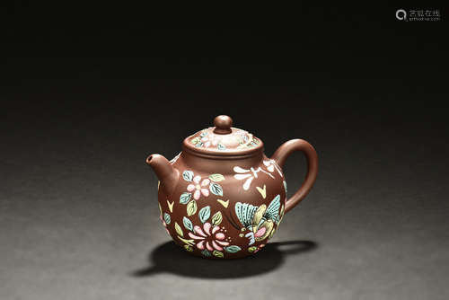 Yixing Zisha painted 'Flowers' teapot