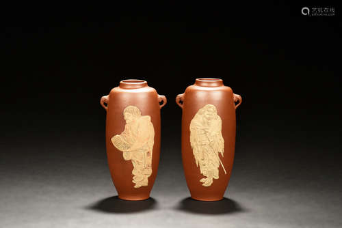 Pair of Zisha stoneware vases