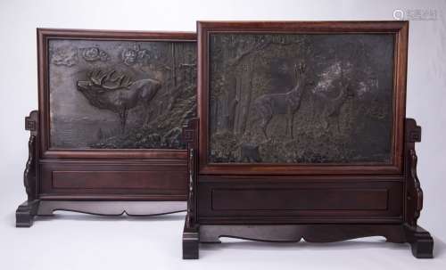 A Pair Of Chinese Silver Table Screens