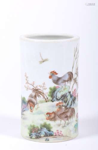 A Chinese Famille Rose Brush Pot