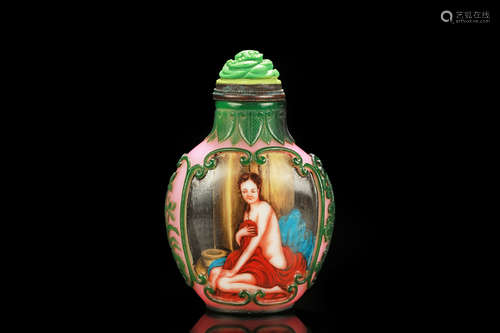 Famille rose glass overlay 'Western Ladies' snuff bottle