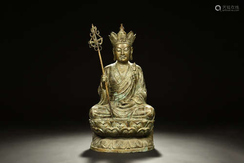 Gilt bronze Kshitigarbha seated figure