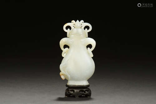 Hetian white jade carved vase with lid