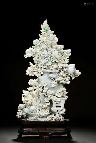 Exquisite and large jadeite 'Flowers and Fruits' carving