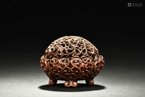 Walnut openwork carved small censer