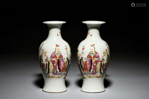 Pair of famille rose 'Fu Lu Shou' vases