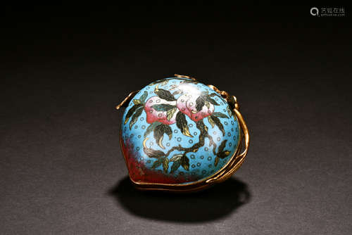 CLOISONNE ENAMELED PEACH SHAPED COVER BOX