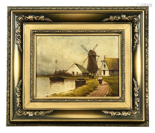 Framed oil painting 'Windmill'