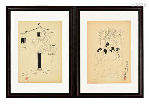 Wu Guanzhong: two framed sketches