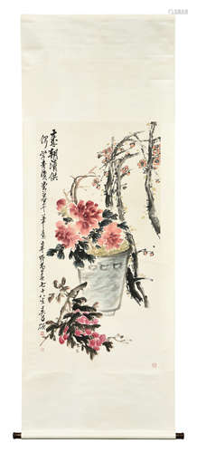 Wu Changshuo: ink and color painting 'Peony Flowers'