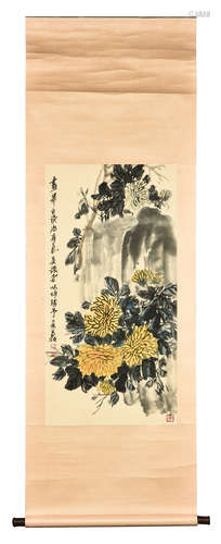 Wu Changshuo: ink and color painting 'Chrysanthemum Flowers'