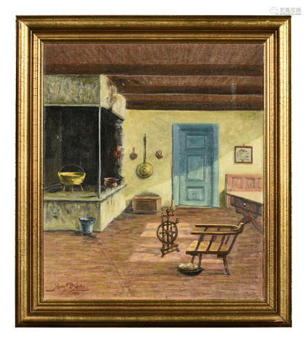 Jens Dfelbo: framed oil painting 'Home Furnishing'