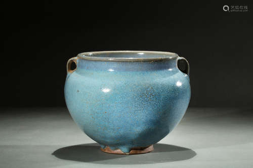 Jun ware blue glazed jar with handles