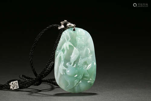 Icy Jadeite carved Guanyin pendant