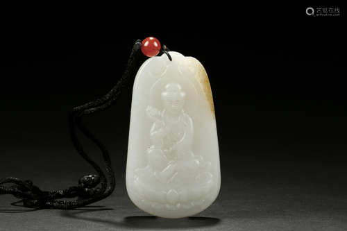 White pebble jade carved Guanyin pendant