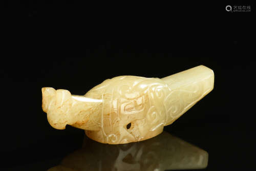 White jade carved 'Bird' cane handle