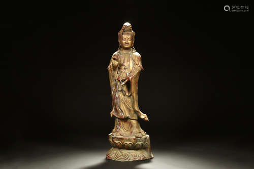 Gilt bronze Guanyin standing figure