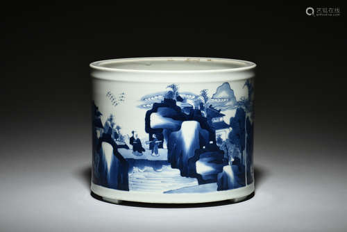 Blue and white 'Landscape' brush pot