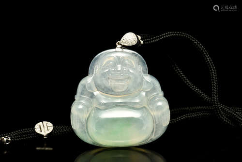 ICY JADEITE MILEFO AND DIAMOND PENDANT WITH GIA CERTIFICATE