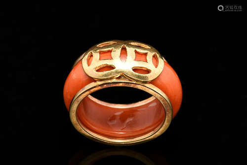 ORANGE RED CORAL RING