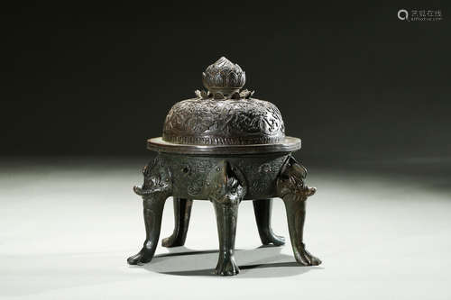 Bronze cast 'Mythical Beast' censer with five legs