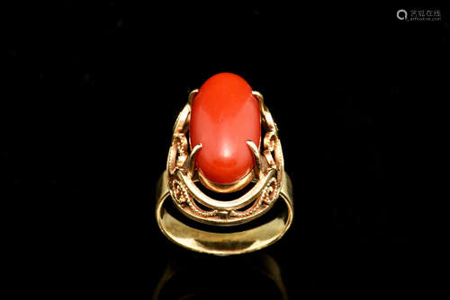 14k gold red coral ring