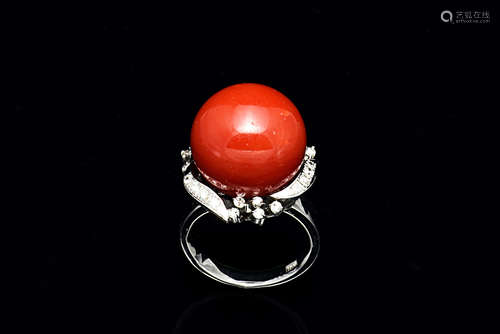 AKA RED CORAL AND DIAMOND RING WITH GIA CERTIFICATE