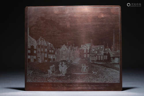 Une plaque de gravure en cuivre, Une vue sur Gand aprs l'incendie de 1789, 19me