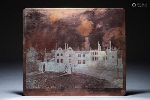 Une plaque de gravure en cuivre, Une vue sur Gand aprs l'incendie de 1789, 19me