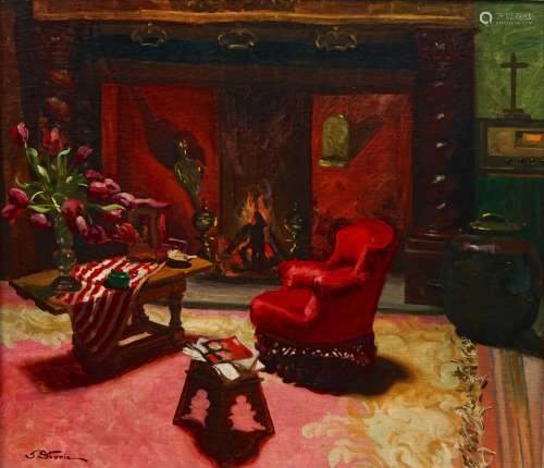 JosŽ Storie (1899-1961), IntŽrieur ˆ la cheminŽe (Le Foyer), huile sur toile