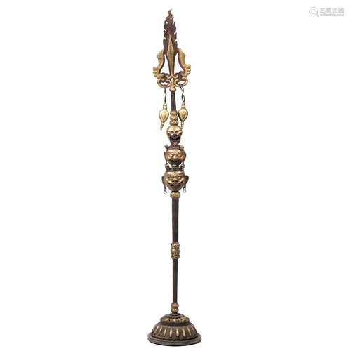 Tibetan buddhist gilt copper post