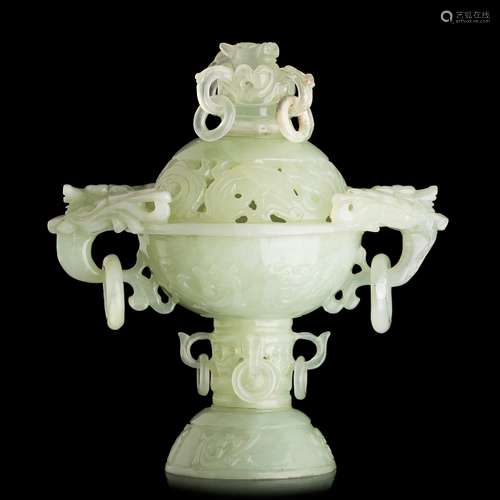 Chinese jade censer with foot and lid