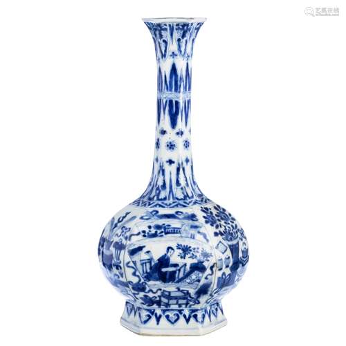 Six-sided vase in Chinese porcelain, Kangxi