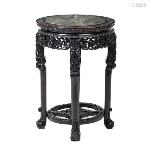 Chinese table made of hongmu with a marble top, 19thC