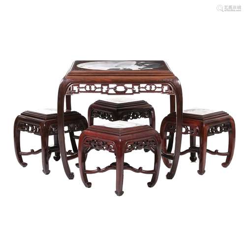 Chinese table and four stools, Minguo