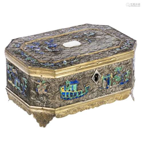 Chinese silver filigree and enamel box