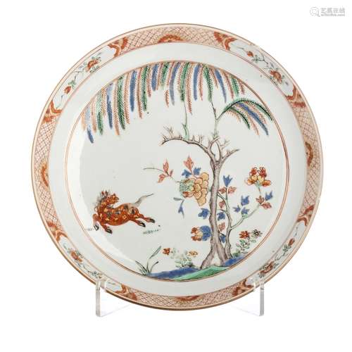 Saucer with a 'horse' in Chinese porcelain, Kangxi