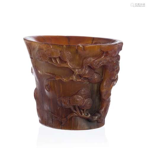 Chinese libation cup in rhinoceros horn