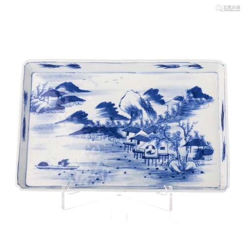 Dessert saucer plate, rectangular, in Chinese porcelain, Guangxu